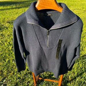 Banana Republic Chunky Cable Knit Navy Half-Zip Sweater Pullover Fishermancore